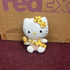 TY Beanie Baby Hello Kitty Safari Plush with Monkey Yellow Paw Print Dress 6"